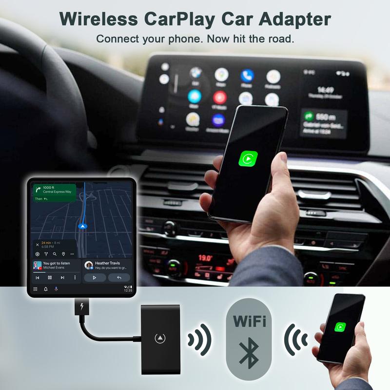 CarPlay Wireless Adapter for Factory Wired CarPlay 2024 Upgrade Plug & Play Dongle Converts Wired to Wireless for Cars from 2015 & iPhone iOS 10+