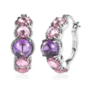 Amethyst Color and Pink Cubic ZirconiaEarrings in Stainless Steel