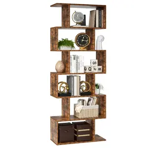 6-Tier S-Shaped Tall Shelf – 62.6 Inch Geometric Display Bookcase, Modern Storage Rack with 30 lbs Capacity per Shelf, Room Divider for Hallway Living Room Office