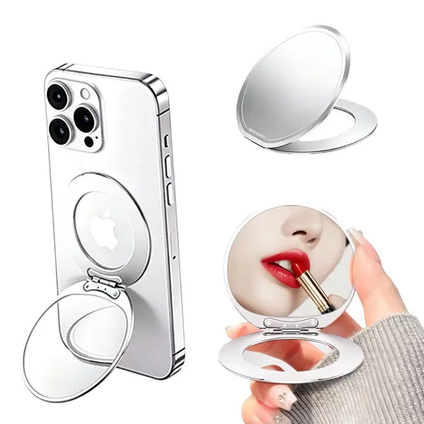 Magnetic Phone Holder with makeup mirror, Slim design, comfortable grip, Universal fit, suitable for all phone cases, for iPhone 17 ProMax/16/15 Plus/14 Pro/13 Mini/12 Samsung Outdoor & Travel Friendly Daily Use
