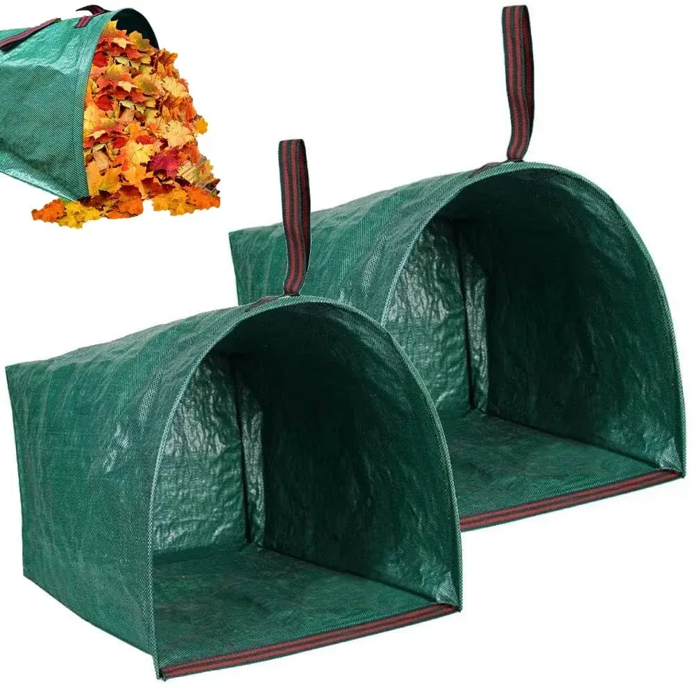 2 Pack 72 Gallons Leaf Bags, HOMEYA Reusable Yard Waste Bag with Handle, Heavy Duty Dustpan for Leaves Lawn Grass Clippings, Green