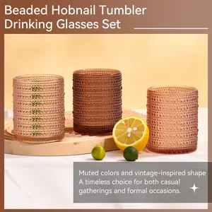 Colored Vintage Hobnail Drinking Glasses Set of 6, Embossed Water Tumbler 12oz, Kitchen & Bar Beaded Glass Cups, Beverage Glass Cups for Water, Beer, Juice, Cocktail Glassware, Mixed Color