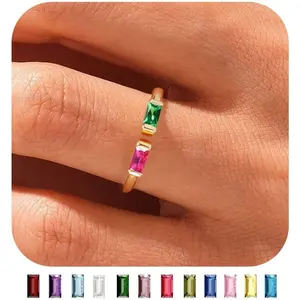 Gold Birthstone Rings for Women Non Tarnish Dainty 14K Gold Plated Stackable CZ Ring Adjustable Rings Wedding Promise Rings for Her Couples Gemstones Personalized Jewelry Gift for Birthday