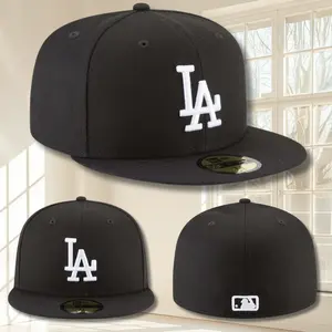 New Era Los Angeles Dodgers 59FIFTY Black Baseball Cap – Flat Brim Fitted Hat with Bold White LA Logo, Premium Quality Streetwear for Everyday Wear