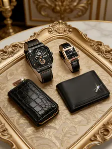 4pcs Fashion Quartz Wristwatch Set, Casual Couple Watches + Stylish Wallet, Perfect Gift for Him, Valentine's Day, Christmas, Thanksgiving