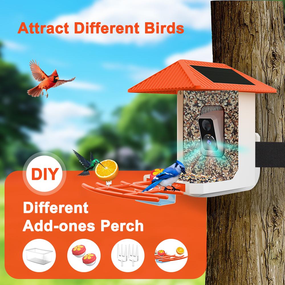 2.5K Smart Bird Feeder with Camera Outdoor Solar Powered, 2.4GHz/5GHz WiFi Birds Watching Camera with Auto Capture & AI Identification, Real-time Notifications, Gift for Bird Lovers