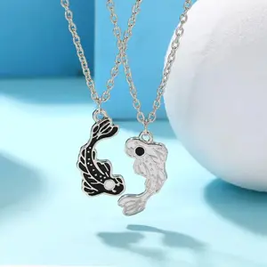 Couple Jewelry Tai Chi Bagua Fish Necklace Black and White Yin-yang Splicing Pendant Simple Bracelet Charm for Women Jewelry