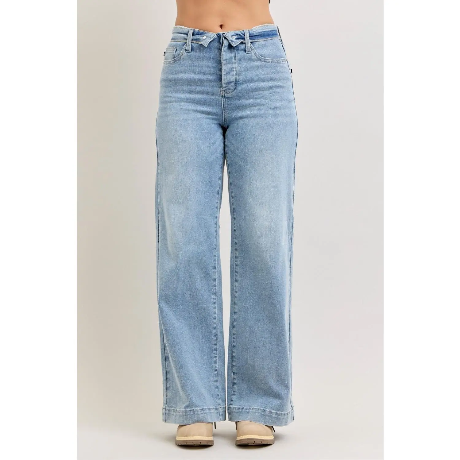 Judy Blue • Mid Rise Retro Wide Leg Jeans with Fold-over Waistband, Everyday, Baggy