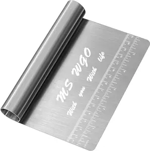 Pro Dough Pastry Scraper/Cutter/Chopper Stainless Steel Mirror Polished with Measuring Scale Multipurpose- Cake, Pizza Cutter - Pastry Bread Separator Scale Knife MS WGO