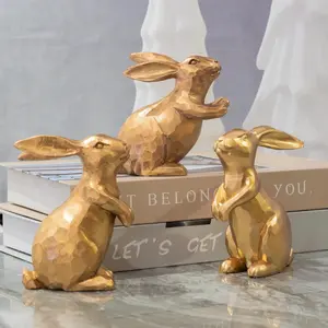 Resin Vintage Gold Bunny Decor Rabbit Figurines, Small Easter Bunny Figurine Set of 3, Vintage Easter Rabbit Statue Table for Home Decoration