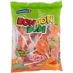 Lollipops w/Bubble Gum Center, Mango Flavor, Individually Wrapped, Ideal for Party Favors and Gifts, 1 Pack (24 Count) Gummy Candies Gummy Variety Mix