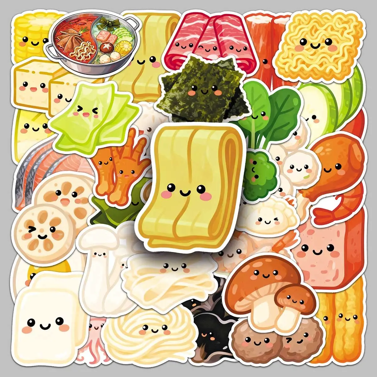 50pcs cartoon hot pot ingredients cute hand-drawn creative stickers storage box souvenir album greeting cards personality decorative stickers Stickers for Scrapbooking