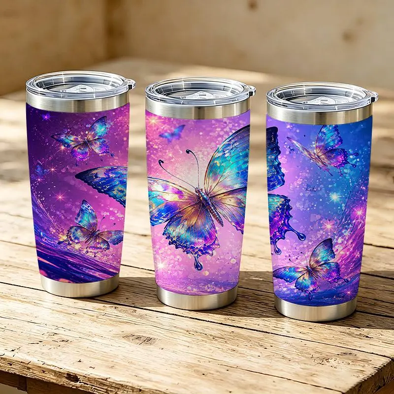 20oz Colorful Galaxy Butterfly Pattern Stainless Steel Tumbler， Tumbler with Lid Double Wall Vacuum Insulated Travel Mug， Coffee Cups With Lids， Perfect Gifts For Birthday Holidays