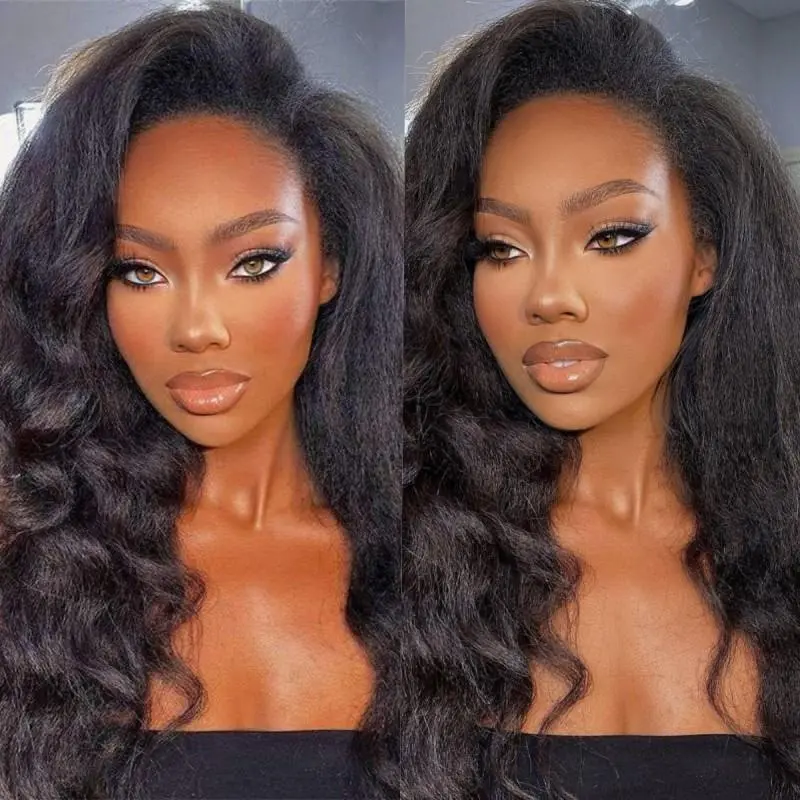 ISEE HAIR Kinky Straight Wear Go Half Wig Yaki Straight Seamless Flip Over Wig Invisible Hairline Glueless Human Wigs Drawstring Wigs Beginner Friendly Vacation Hair Summer Hairstyles#SummerWins #DealsForYouDays