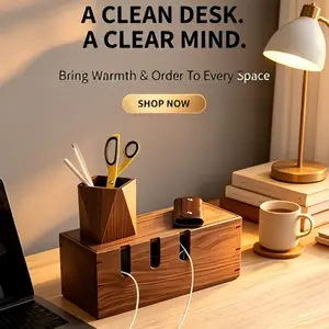 Solid Wood Cable Management Box, Hidden Cord Organizer for Living Room, Bedroom & Home Office, Power Strip Cover Box, Desk Aesthetic Storage, Modern Home Decor