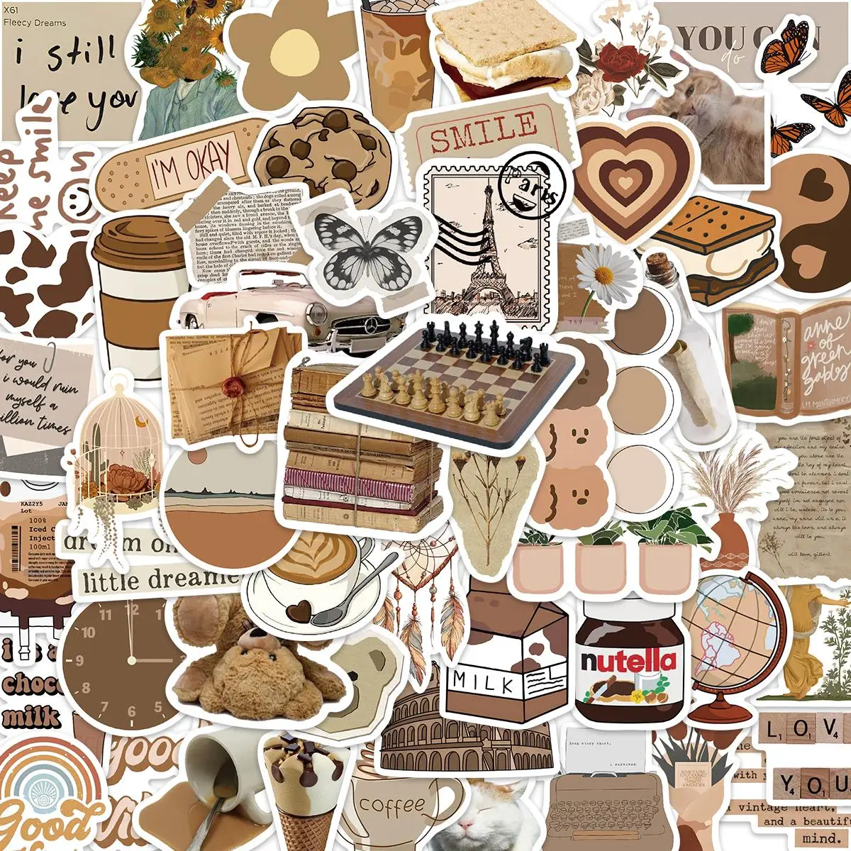 Retro Aesthetic Stickers, 60pcs/set Self Adhesive Decorative Stickers, DIY Decals for Water Bottle, Laptop, Phone Case, Scrapbooking, Journal Making