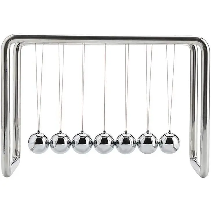 P-SO061 Classic Newton's Cradle Pendulum Physics Toy, 20mm Bearing Steel 7-Ball, 8mm Chromed Metal, 30+ Sec Swing Time, Durable Oscillatory Support, High-Impact Nylon, Scientific Design Desk/Office Decor (Birthday/Father's Day Gift Option)