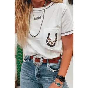 RODEO Horseshoe Embroidered Patch Pocket T-Shirt