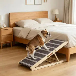 [Bellemave] Adjustable Foldable Dog Ramp for Bed/Couch/Car| Non-Slip Wooden Pet Stairs for Small/Medium/Large Dogs