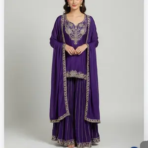 Violet Sarara Set with Jari and Sequence Work Shir Tkurta Party Wear for Elegant Occasions