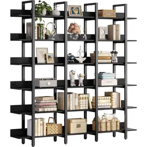 Bookcase and Bookshelves Triple Wide 6 Tiers Large Open Shelves, Etagere Bookcases with Back Fence for Home Office Decor, Easy Assembly bedroom