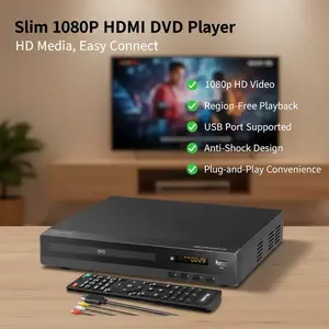 PJGCWB Slim Multimedia DVD Player  1080p HD Video Player, TV-Connected, Region-Free, Home CD-Compatible, Digital Audio Support, USB Port, Remote Control, Durable Shell, Anti-Shock, Plug-and-Play, Slideshow Function, Multimedia Video Player,retro cd player
