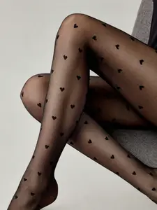 Women's Sexy Versatile 20D Heart Pattern Sheer Stockings, Fitted Plain Design Pantyhose, Casual Style, Underwear, Perfect for Any Occasion, Party