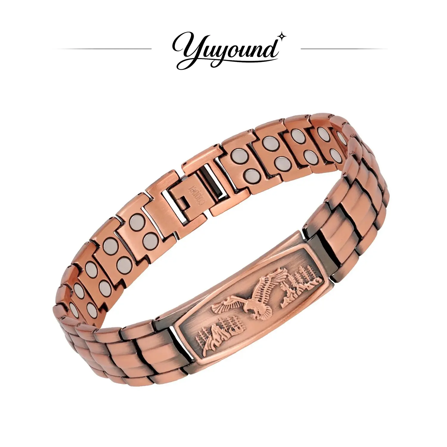 Men's Retro Look Eagle Motif Adjustable Magnetic Slide Bracelet - Polished Casual Daily Costume Jewelry, Nice Birthday Gift for Loved Ones, Magnet Slide Bracelets & Bangles (Matching Pair Option), Metal Bracelets & Bangles, Band Style Bracelets & Bangles