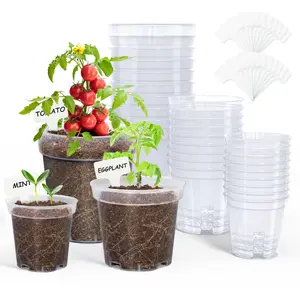HOMENOTE Nursery Clear Pots for Plants, 3/4/5 Inch Plant Pot for Planting, Garden Accessories, Plastic Flower Pots with Drainage Holes, with 20 Labels