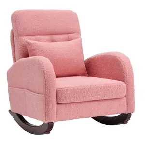 Low Seat Rocking Chair Nursery,Baby Rocking Recliner Chair With High Backrest, Upholstered Nursery Glider Chair With Side Pockets,Nursery Glider Recliner Indoor For Living Room, Baby Room, Teddy White