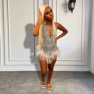 Luxury Silver Crystals Party Dress