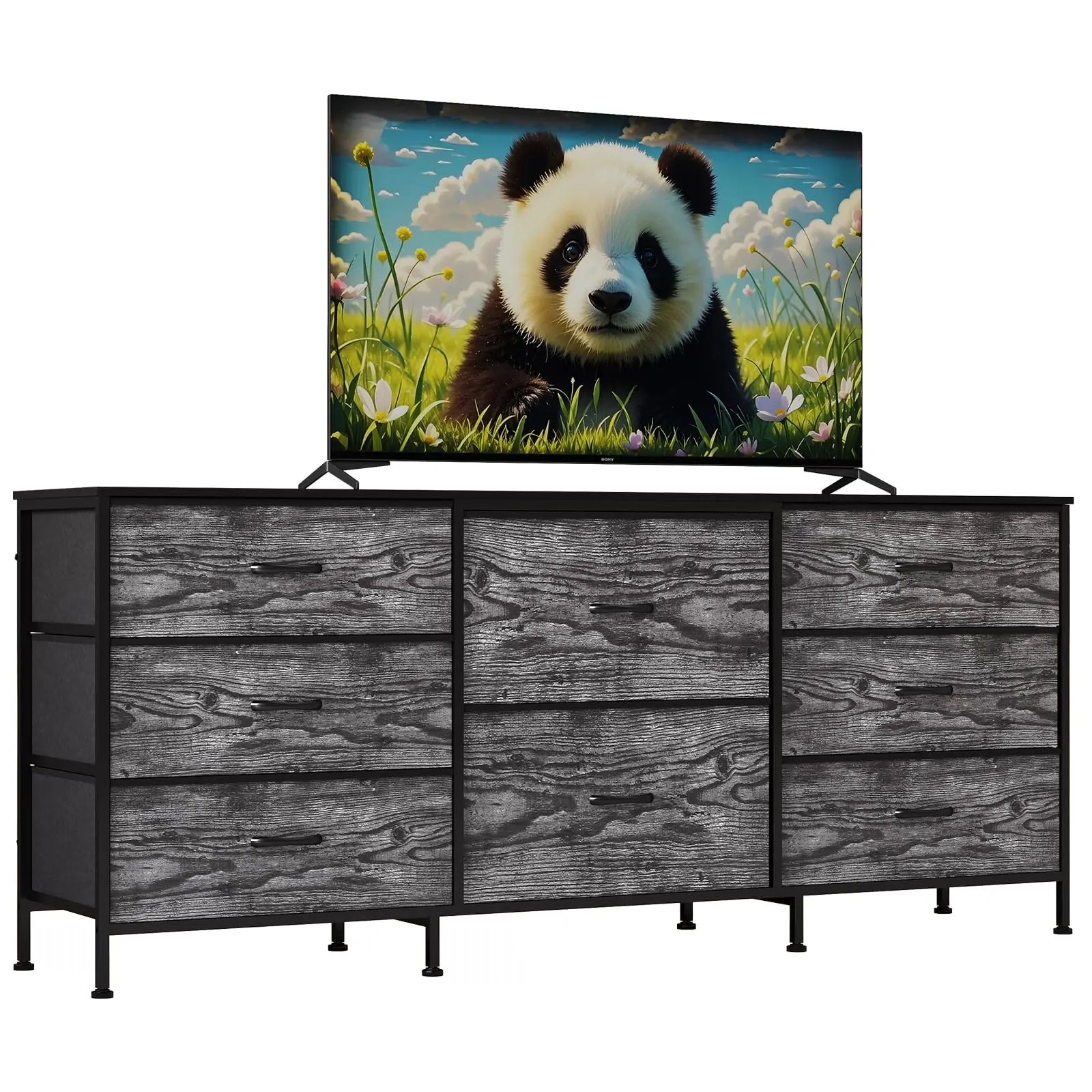 Garvee Durable Wooden Panel and Metal Frame TV Stand with 8 Drawers, Quick Assembly in 20 Minutes, Multi-Functional Storage Box, Dimensions 160x69x36 cm