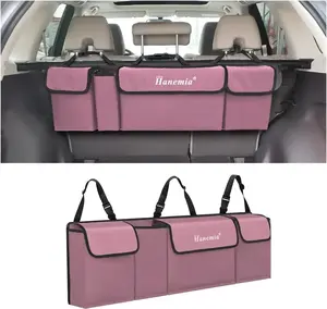 Car Trunk Organizer, Backseat with 4 Large Pockets, Collapsible Cargo Bag with Straps Frees Trunk, Sturdy Saving Expert for SUV, Truck, Van (Pink)