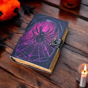 Grimoire vintage leather journal, spider Print Journal