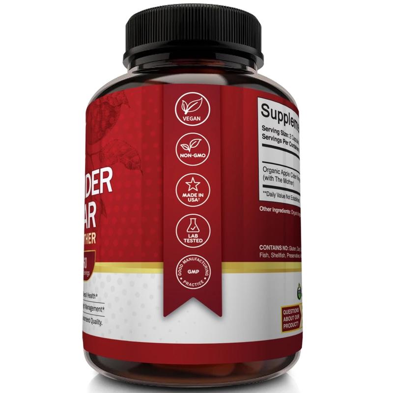 NutriFlair Apple Cider Vinegar with the Mother 1600mg, Gut Health Support Dietary Aid - 120 Capsules Edible Healthcare