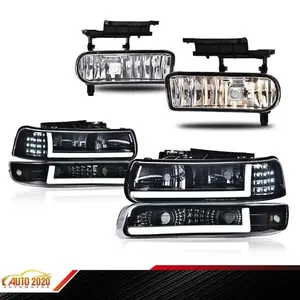 LED Tube DRL Headlight & Fog Lights Smoke/Black Fit For 99-06 Silverado/Suburban