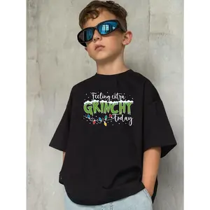Young Boyl's Christmas Theme Graphic Cotton T-Shirt, Black With Christmas Lights Design, Perfect Gifts To Christmas, Game Day, Sports Party Exquisite Shirts For Holiday Young Boy T-Shirt Loves - Christmas Theme, Kids Summer/Fall Clothes, Round Neck Casual