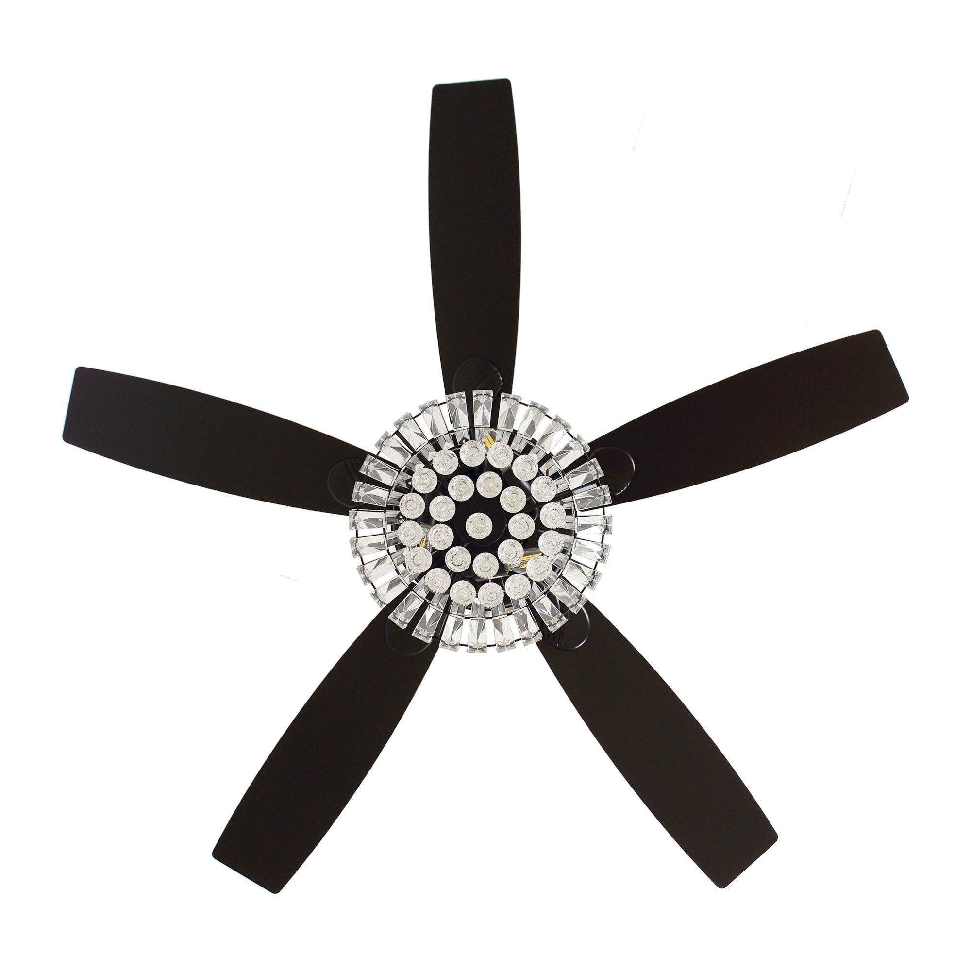 52" Kerala Modern Chrome Crystal Ceiling Fan, Downrod Mount, Reversible Blades with LED Light & Remote Control