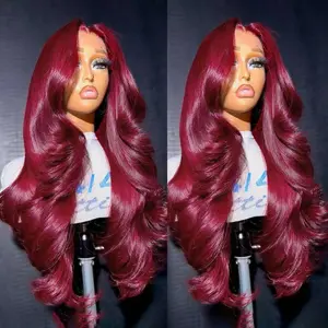 Bling Hair 13x6 Hd Lace Front Human Hair Wig 99J Burgundy Preplucked Hd Transparent 13x4 Body Wave Human Hair Lace Frontal Wigs For Women