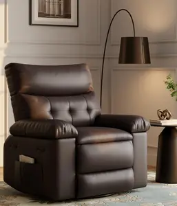 【GARVEE】Oversized Recliner Chairs with Heat and Massage - 360° Swivel Lazy Boy Recliner Chair for Adults- Manual Rocking Chair with Remote Control for Living Rooms, Bedrooms and Nurseries - Brown