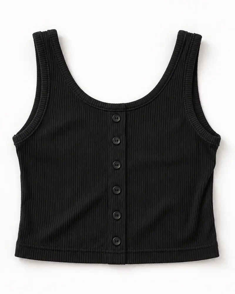 Josie Button Front Ribbed Tank - Black