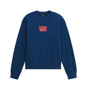 VANS Men's Classic Longsleeve Round Neck Fleece Pullover Crew Sweatshirt - Deep Indigo-Flame, Cotton-Polyester Blend, Relaxed Fit, Simple Graphics, Soft Print Casual Menswear Top