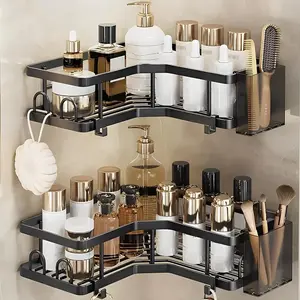 Self-Adhesive Stainless Steel Shower Organizer, No Drilling, Rust-Resistant Waterproof, Large Capacity Round Shelf, Bathroom Decor, Bathroom Space Saver