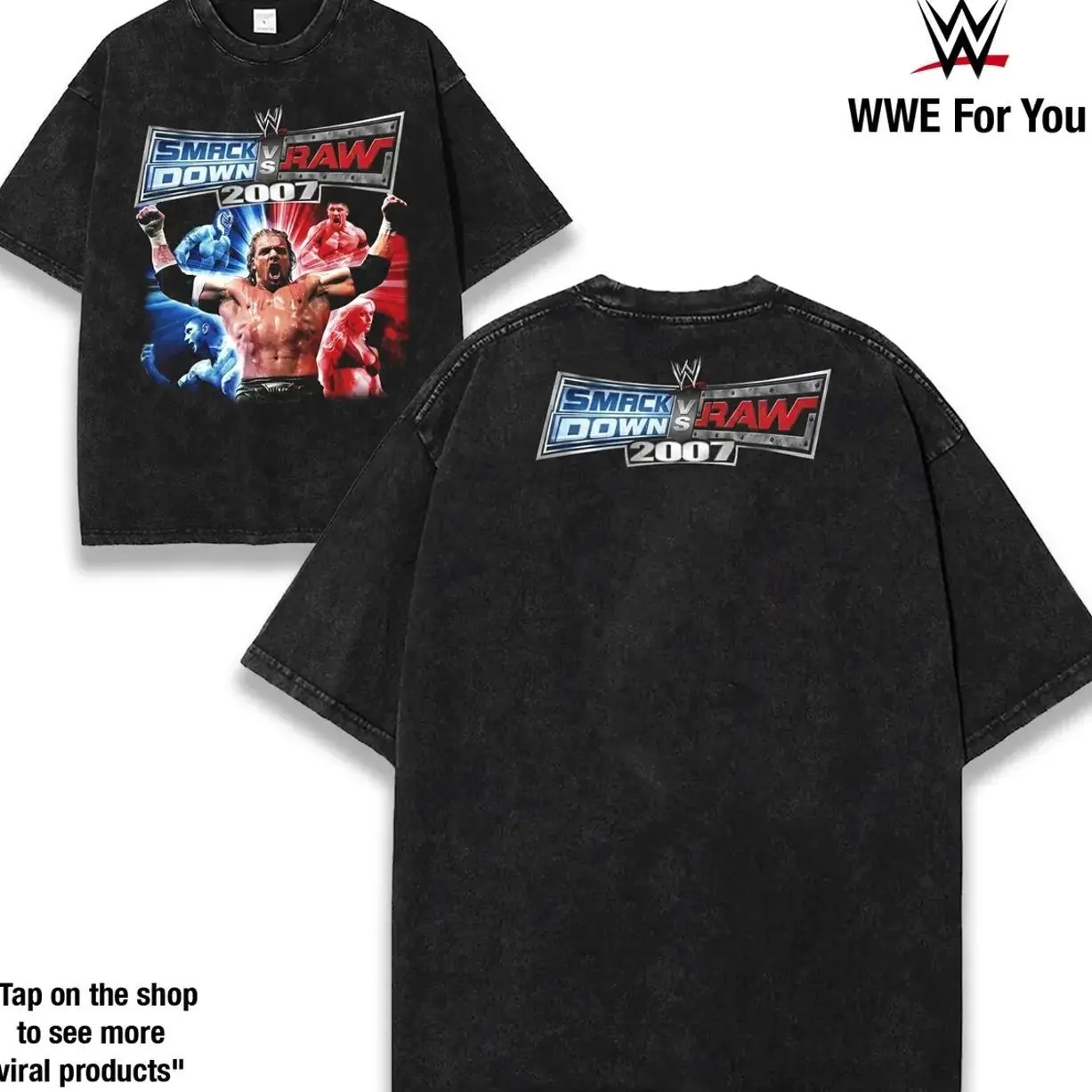 WWE SmackDown! vs. RAW 2007 Graphic Tee Men Top Shirt Wash 230gsm Cotton – Ruthless Aggression Era Icons Collide, Legendary Superstars, Iconic Rivalries, Championship Glory & Career-Defining Matches Across WWE VDQ