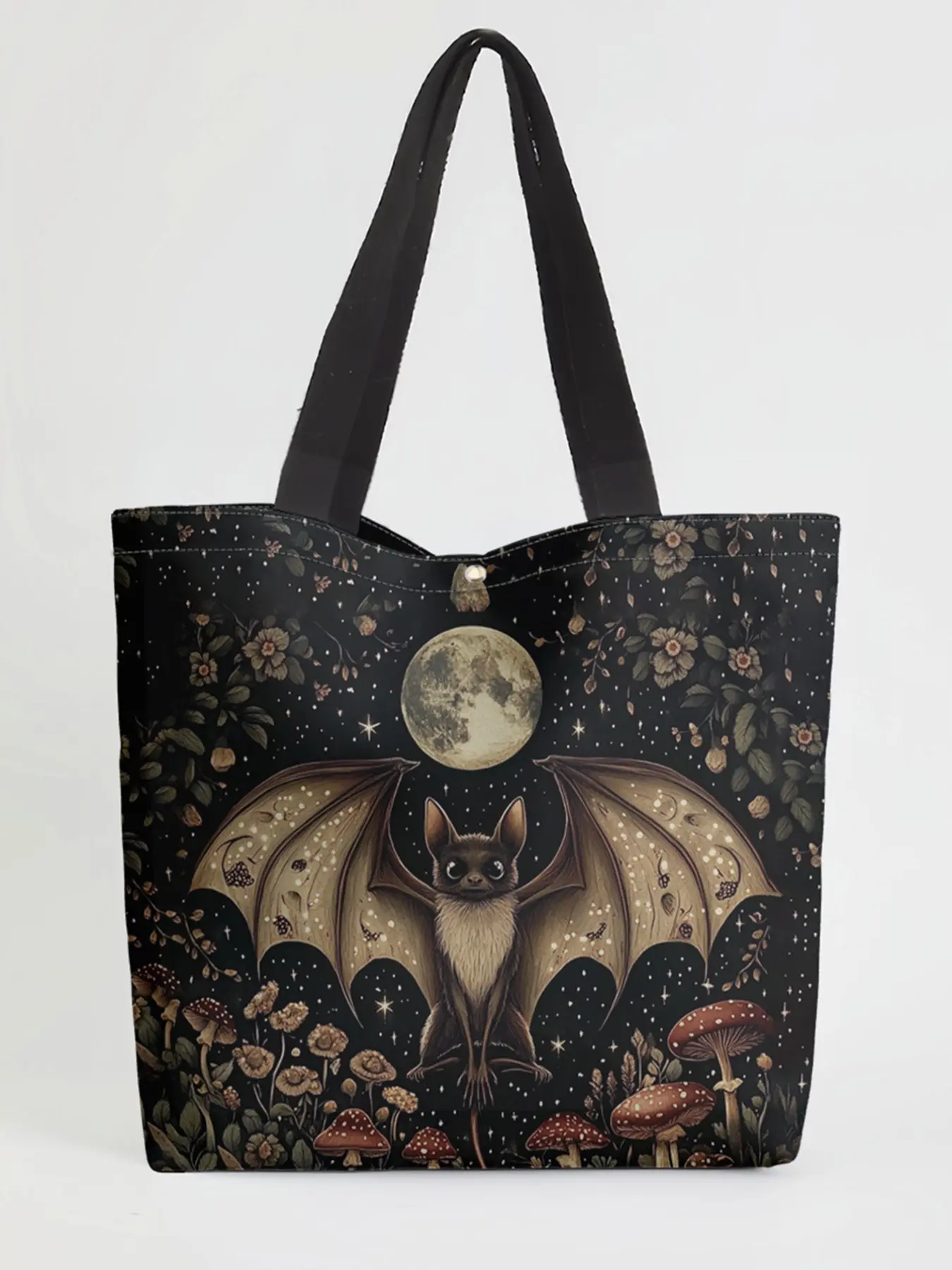 Bat Pattern Casual Storage Bag, Night Scene, Fashionable and Trendy, Suitable for Daily Shopping, Office Use, All Seasons, Trendy Tote Bag