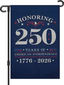 250th Anniversary Garden Flag, 11x17 Inch, Double Sided Linen, Honoring 250 Years American Independence 1776-2026, Navy Blue, Outdoor Yard Flag, July 4th Patriotic Decor