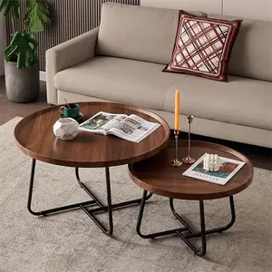 Set of 2 Modern Round Nesting Coffee Tables, 28" & 20" with Wood Grain, Non-Toxic Smooth MDF Tabletop, Sturdy Space-Saving Side Tables for Living Room, Office & Balcony, Minimalist Home Furniture