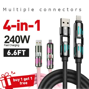 4-in-1 240W USB-C Cable (4-Pack, 6.6ft) | RGB Glowing High-Speed Fast Charging Cord for iPhone 16, Samsung, MacBook & Laptops - Ultimate Travel & Home Charger