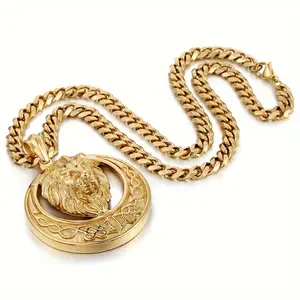Lion Head Pendant For Men Women 316L Stainless Steel Mens Golden Pendant Necklace Fashion Jewelry
