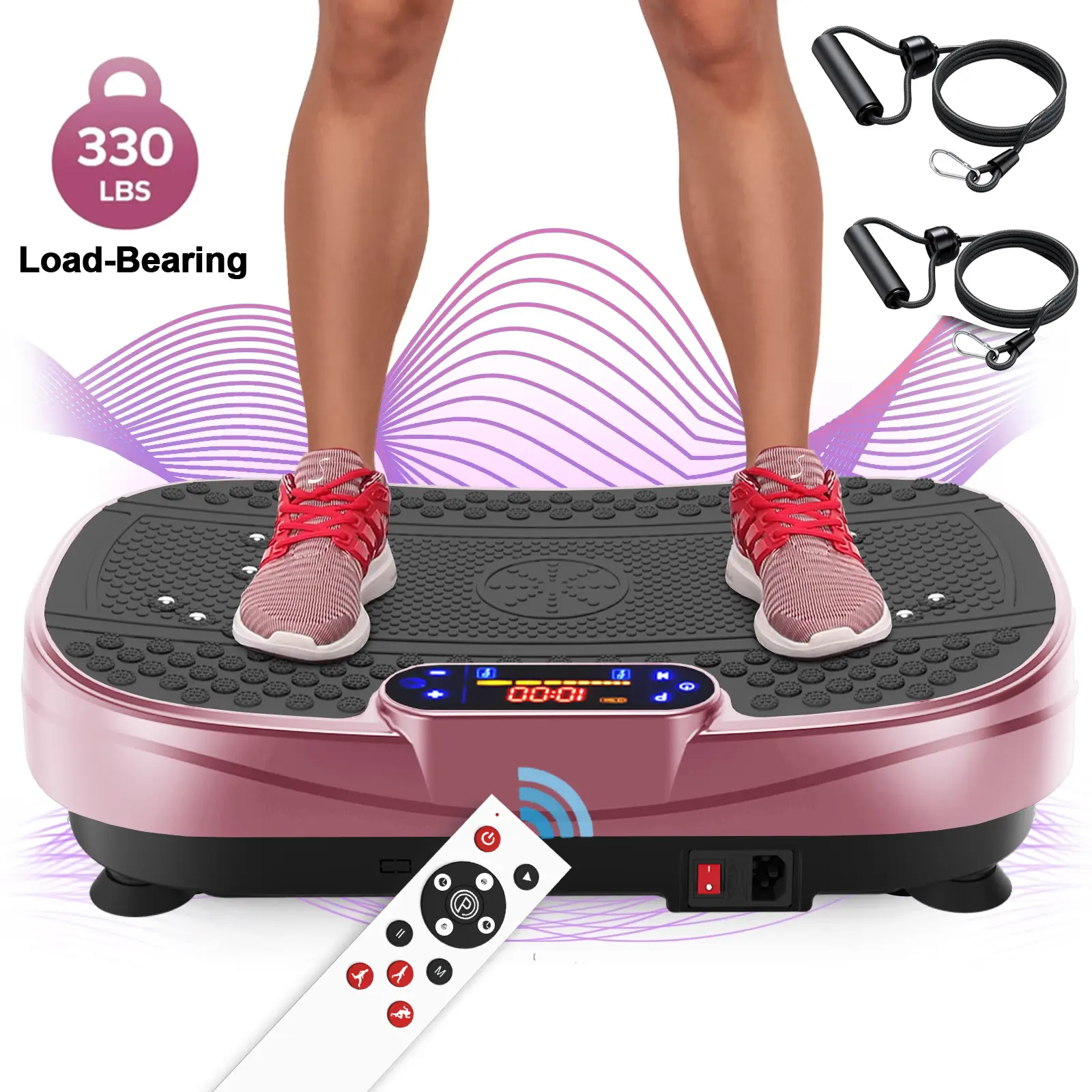 【KINMAC】330lbs Vibration Plate Exercise Machine with Adjustable Settings & Resistance Bands for Workout Fitness Platform Stand Board for Home Gym Office